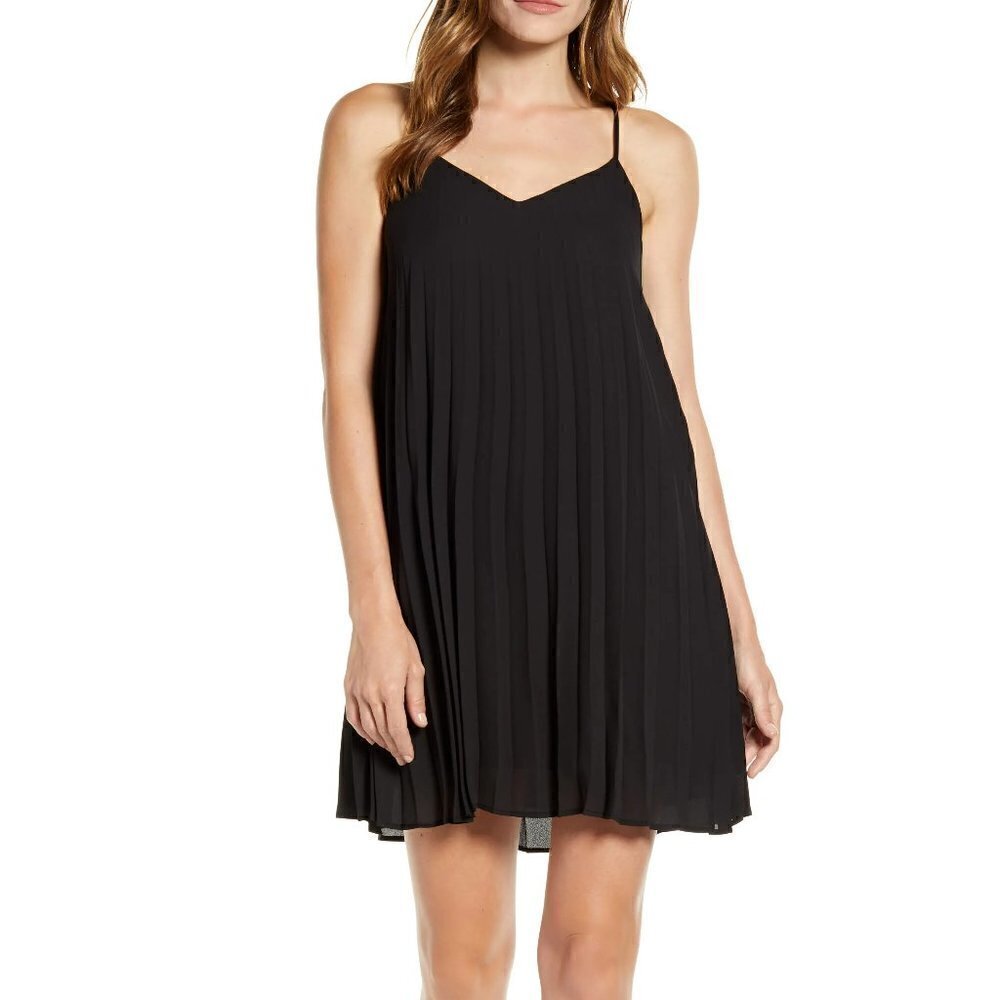 Gibson Hot Summer Nights Almost Ready pleated black mini dress a-line new Medium